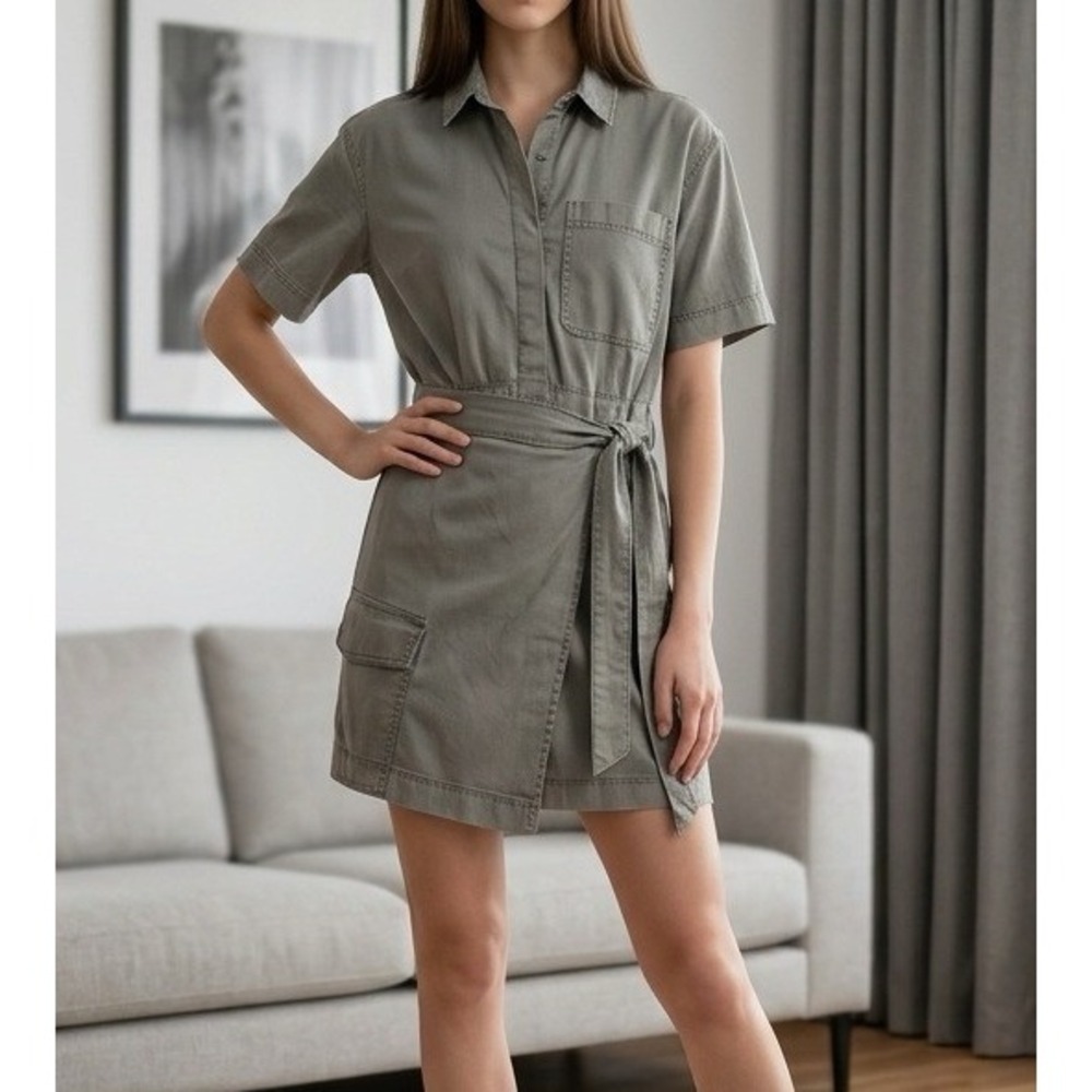 Abercrombie & Fitch Romper Womens MT Grey Utility Wrap Front Garment Dyed NWT
